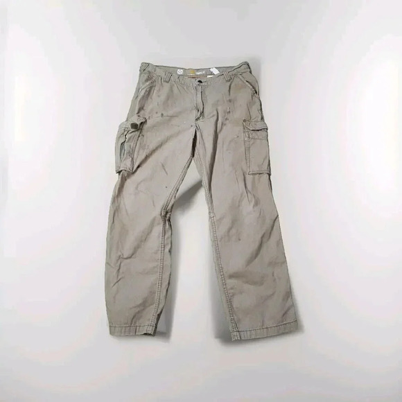 Carhartt Pants Mens 38x32 Khaki Beige Tan Force Relaxed Fit Ripstop Cargo Work - Picture 1 of 11